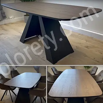 Ištraukiamas apvalus stačiakampis pietų stalas - 160/200 cm, plotis: 80 cm, aukštis 76 cm, modernios juodos metalinės kojos, patvarus laminuotas viršus 6 spalvų variantais