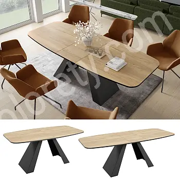 Genişletilebilir yuvarlak dikdörtgen yemek masası - 180/220 cm, Genişlik: 90 cm, 76 cm yükseklik, modern siyah metal ayaklar, 6 renk seçeneğiyle dayanıklı lamine üst