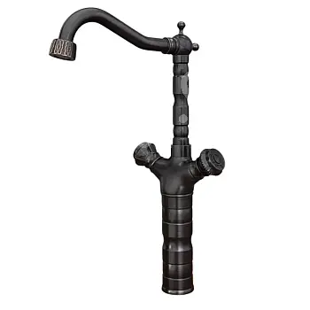 Torneira de lavatório de pé em latão preto, altura 39 cm, comprimento do bico 18,5 cm