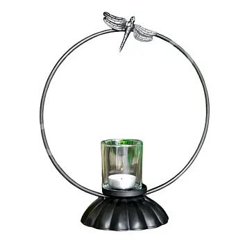 Cast iron candlestick with round handle and dragonfly, 25 x 30 cm, set of 2 pcs.