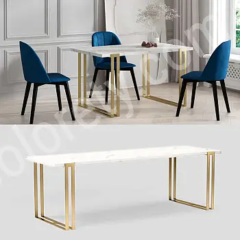 Pravokotna raztegljiva jedilna miza z zlatimi jeklenimi nogami, 3 velikosti v eni mizi, dolžina 120 cm / 140 cm / 160 cm, raztegljiva v koraku 50 cm, maks. dolžina raztegnjene mize 220 cm / 240 cm / 260 cm, barve laminata črna, bela, hrast, marmor, beton