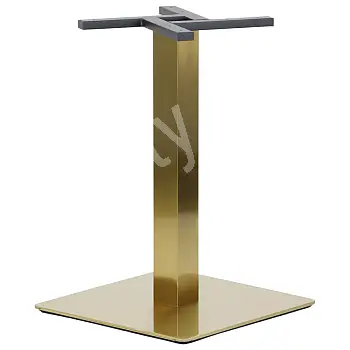 Base de table centrale en acier inoxydable, couleur or, dimensions du plateau inférieur 50x50 cm, hauteur 72 cm