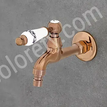 Nástěnná baterie z mosazi, barva Rose Gold, výška 10 cm, délka výtoku 18 cm