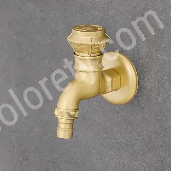 Robinet mural en laiton, couleur laiton, hauteur 10 cm, longueur du bec 8,5 cm