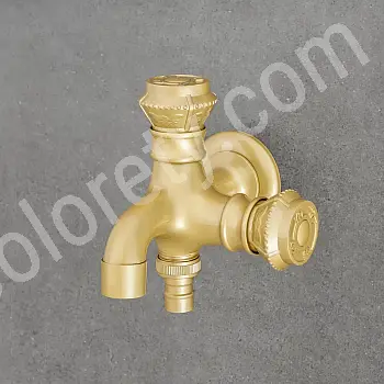 Torneira de parede em latão, dupla, cor latão, altura 12 cm, comprimento do bico 12 cm