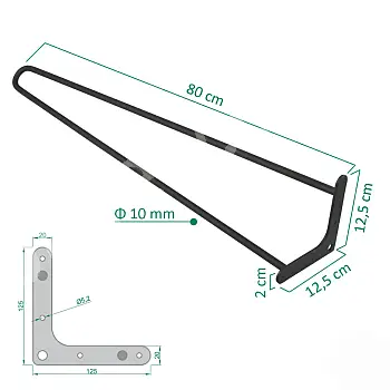 Dekorativne jeklene noge za mizo &amp;amp;quot;Hairpin&amp;amp;quot; iz dveh palic, premer 10 mm, višina 80 cm, komplet 4 nog