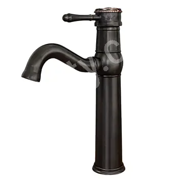 Tall black brass standing basin tap with swivel spout – satin finish, height 29 cm, spout length 20 cm