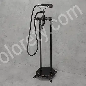 Freestanding brass floor bath faucet, color - black, satin, height 101 cm