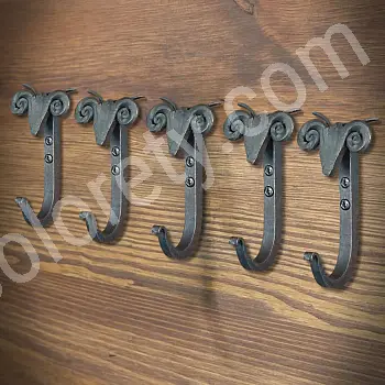 Kleiderbügel-Set 5-tlg., Metall geschmiedet, Schafskopf, Höhe 10 cm