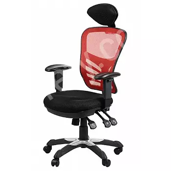 Scaun de birou pivotant cu spatar respirabil de culoare rosie cu suport pentru cap