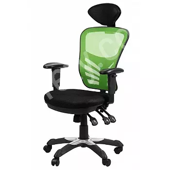 Вращающийся офисный стул с дышащей спинкой зеленого цвета с подголовником