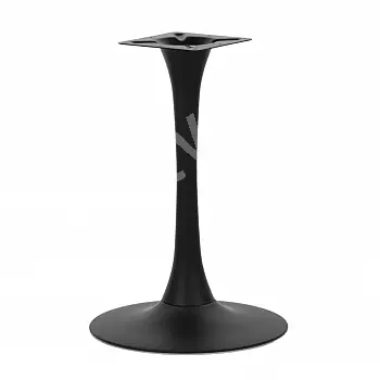 Base de mesa central estilo pedestal com coluna em forma de trombeta e placa de base circular e plana, feita de aço, cor preta, largura 49 cm, altura 73,5 cm