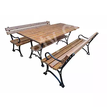Cast iron garden furniture set 150 cm, two metal benches and a table