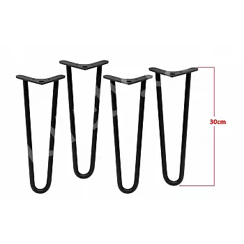 Kavos staliuko plaukų segtukai iš dviejų Ø10 mm plieninių strypų, 30 cm aukščio - 4 kojų rinkinys, spalvos: juoda, balta, pilka, auksinė