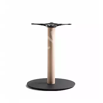 Base de mesa central combinada de metal y madera para tableros de mesa grandes de hasta 110 cm de diámetro