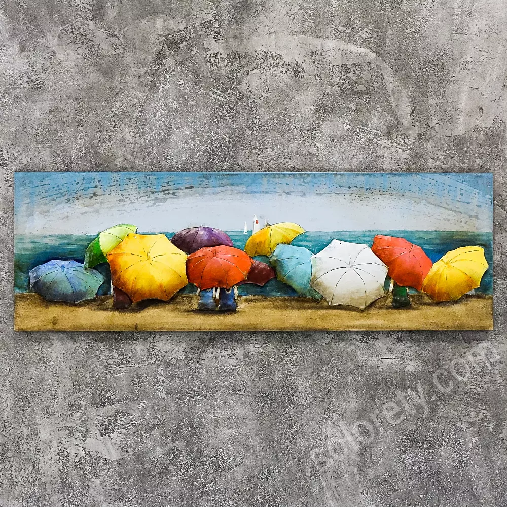 Peinture métal 3D Plage, gens, parapluies 60x180cm - Boutique en ..