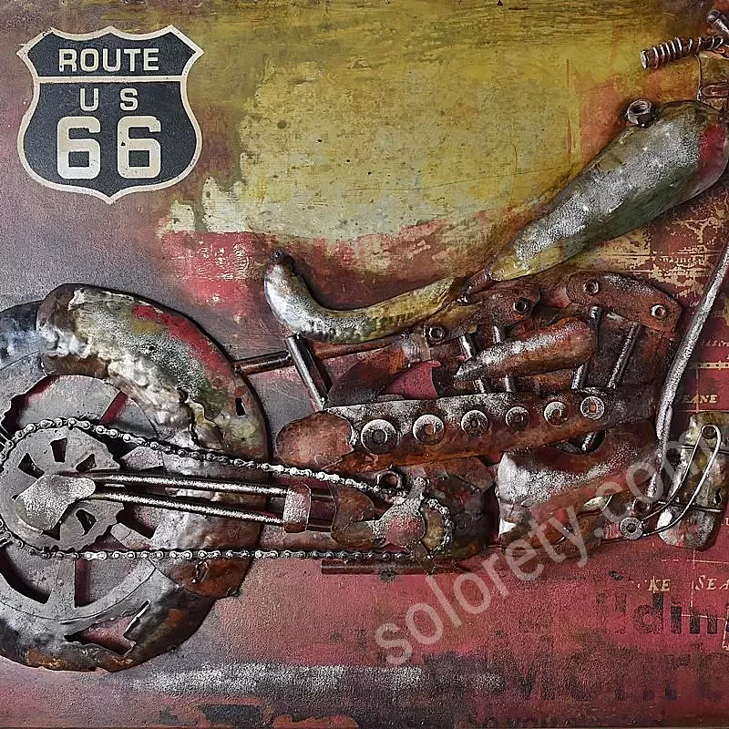 Quadro decorativo desenho moto Harley Davison bege