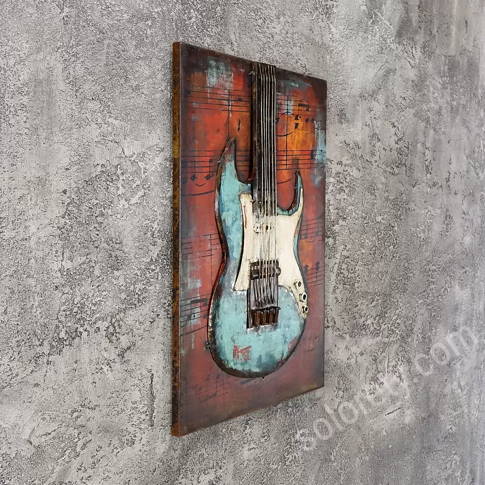 Décoration murale 3D en métal, guitare électrique, 60x40 cm - Bo..