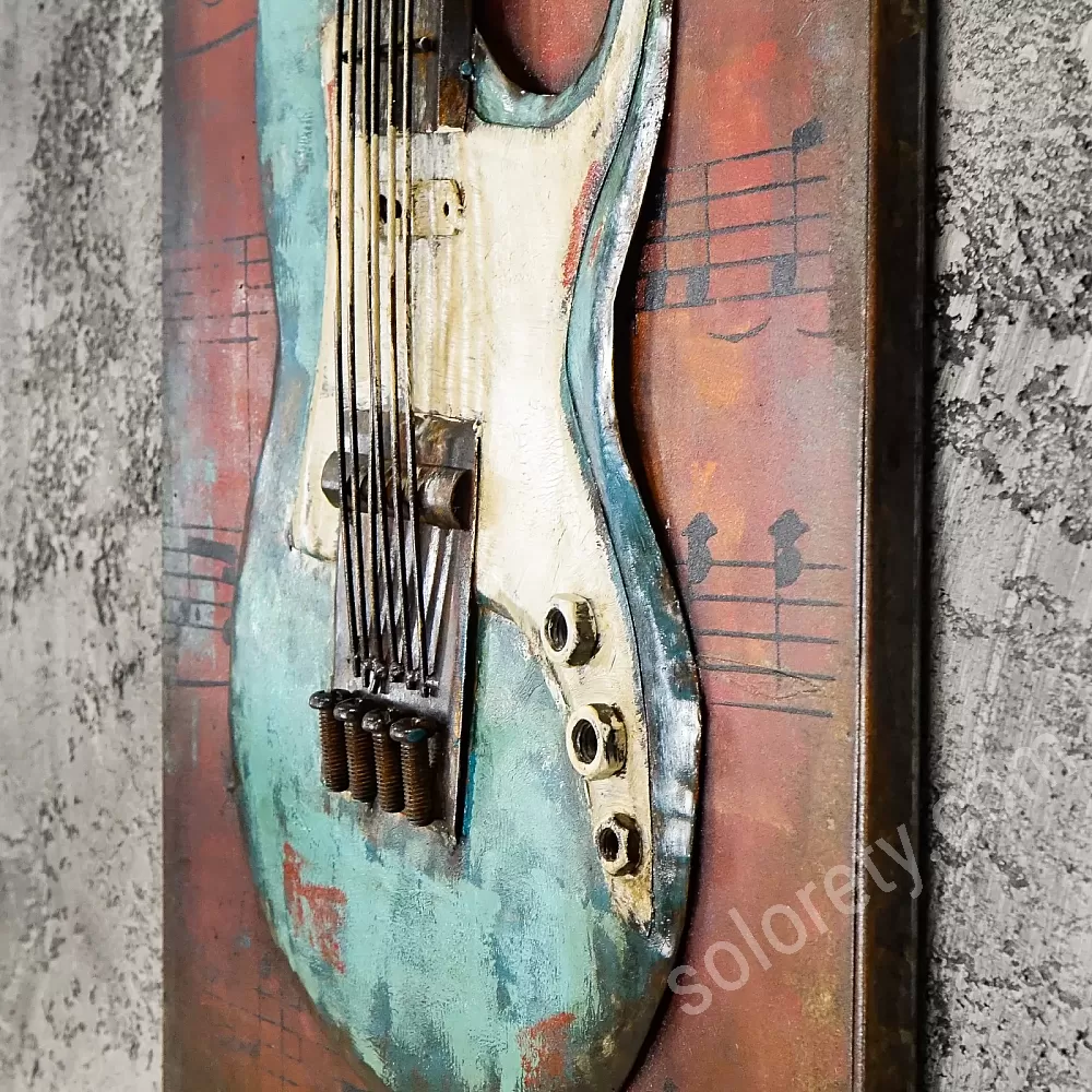 Décoration murale 3D en métal, guitare électrique, 60x40 cm - Bo..