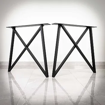 Metal legs X-shape, dimensions 75x72cm, black color, 2 pieces in set