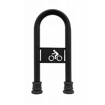 Galvaniseret og sortmalet cykelstativ, retrostil 80x36 cm med støbejerns dekorative elementer og cykellogo, betoninstallation i jorden