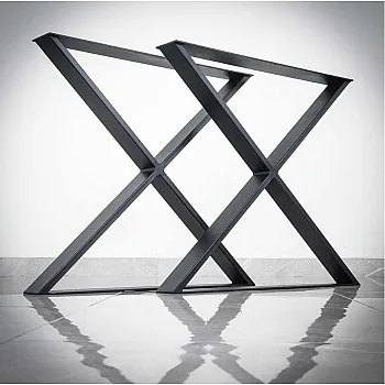 Pata de mesa metálica resistente en forma de X hecha de acero, altura 71 cm, ancho 80 cm, 2 piezas en el juego