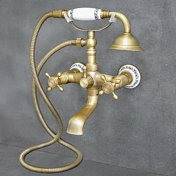 Falra szerelhető Retro stílusú kád, sárgaréz és kerámia zuhanycsap, magasság 300mm, kifolyó hossza 90mm
