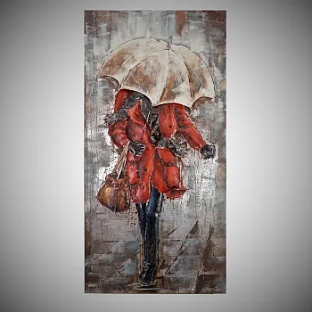 3D metāla mākslas darbs &amp;amp;quot;Sieviete lietū ar lietussargu&amp;amp;quot;, augstums 120 cm, platums 60 cm, svars 8 kg