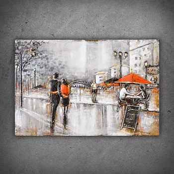 3D metallitaideteos, kuva &amp;amp;quot;Romantic Street&amp;amp;quot;, mitat 80x120 cm