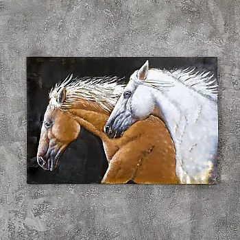 Obra de arte em metal 3D &amp;amp;quot;Cavalos em Corrida&amp;amp;quot;, altura 80 cm, largura 120 cm, peso 8,9 kg
