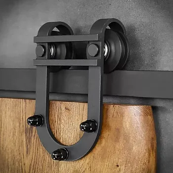 Riel para puerta corredera de hoja única para puertas de madera - Herradura, hasta 130 kg, longitud 2 metros, color negro, fijado a la pared