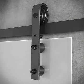 Schiebesystem für einflügelige Glastüren, bis zu 130 kg, Länge 2 Meter, schwarz, wandmontiert