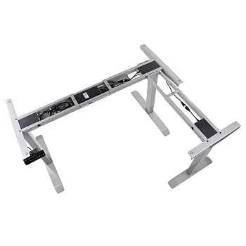 Bordsstativ i metall för kontor med elektrisk höjdjustering, justerbar höjd 71-119 cm, aluminiumfärg, tre motorer, längd 123,5-175,5 / 88,5-135 cm