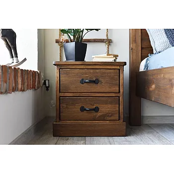 Comodino in legno massiccio in pino, colore marrone, altezza 50 cm, larghezza 50 cm, profondità 40 cm, set da 2 pezzi