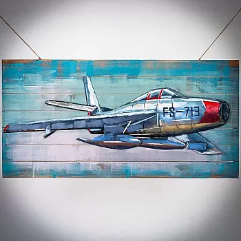 Art mural metàl·lic 3D, decoració de paret - Avió blau, dimensions 120x60 cm