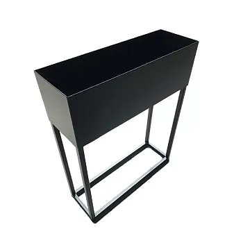 Macetero grande de acero con estructura de metal color negro, medidas 60 x 19 cm, alto 73 cm
