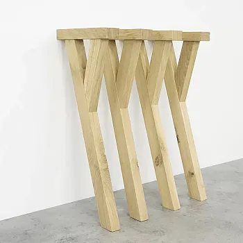 Neapstrādāta ozola masīvkoka galda kājas, Y-forma, augstums 74 cm, komplektā 4 gab.