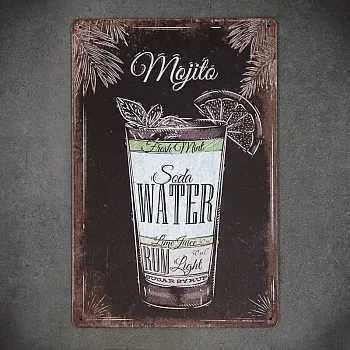 Dekoratív fali tábla &amp;amp;quot;Koktél mojito&amp;amp;quot; recepttel együtt, mérete 20x30 cm