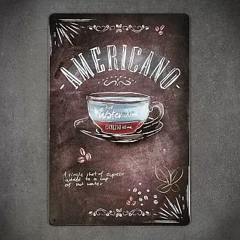 Dekorativ väggplatta i metall, AMERICANO COFFEE, 30x20 cm