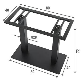 Base de mesa de metal com pernas duplas em aço, altura 72 cm, placa de fundo 80x40 cm, para tampo de mesa de até 110x60 cm, cor preta