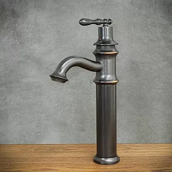 Robinet de lavabo style rétro en laiton de couleur noire, hauteur 33,5 cm, longueur du bec 13 cm