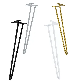Pernas baixas tipo hairpin para mesa de centro em duas varas de aço, diâmetro da vara 10 mm, altura 43 cm, conjunto de 4 pernas, cores disponíveis preto, branco, cinzento, dourado