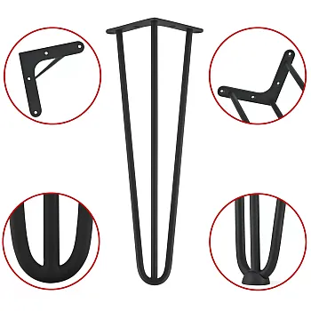 Hairpin-Beine für den Couchtisch aus drei Stahlstäben mit 10 mm Durchmesser, Höhe 43 cm - Set mit 4 Beinen, Farben: schwarz, weiß, grau, goldfarben
