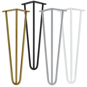 Elegant Hoerpin-Typ Been fir e Kaffisdësch aus dräi Ø12 mm Stahlstäbchen, Héicht 43 cm - Set vu 4 Been, Faarwen: schwaarz, wäiss, gro, Gold