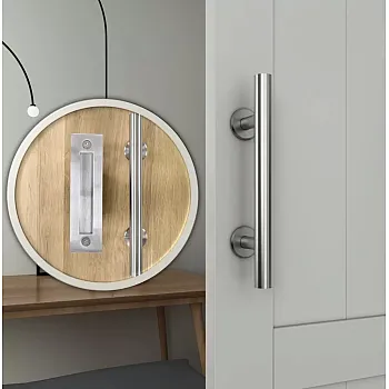 Elegant skjutdörrshandtag i silverfärg eller svart färg, set med rälshandtag och platt handtag utan fräsning, total längd 30 cm