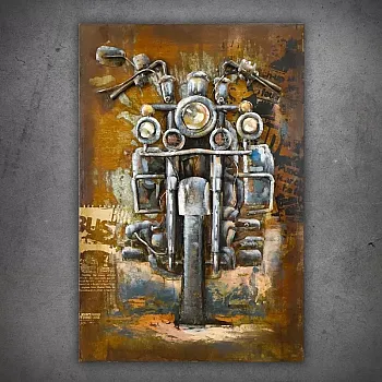 3D metallkonst, bild, väggdekor - chopper Motorcykel, frontvy, brun färg, izmēri 80x120cm