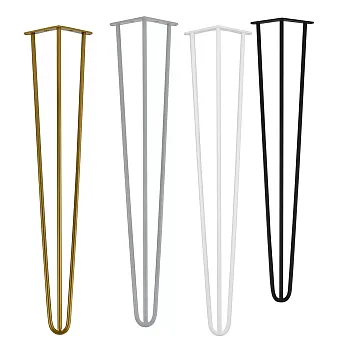 Four decorative hairpin metal table legs from three 12 mm thick bars, height 71 cm, colour black, grey, gold or white