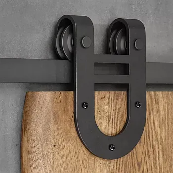 Sliding single-leaf door rail for wooden doors &amp;quot;Luck horseshoe&amp;quot; up to 130 kg, length 2 meters, black color, fixed to the wall