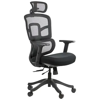 Ergonomická kancelářská židle s černou nylonovou základnou, opěrák čalouněný síťovinou, bederní opěrka