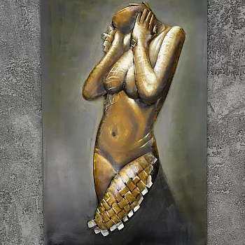 3D væg metal maleri, kvinde akt 2, 60x100 cm